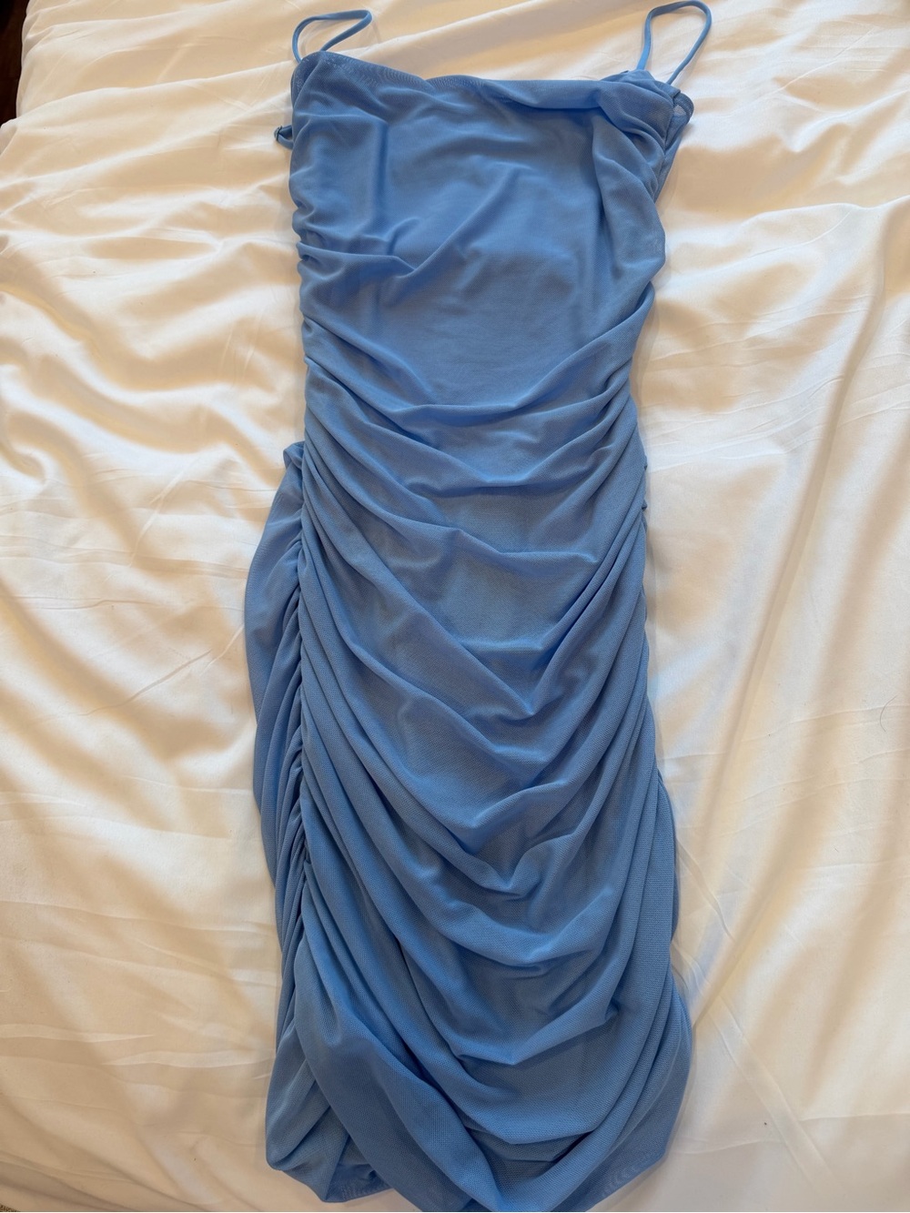Lucy in the Sky Periwinkle Ruched Slip Midi Dress - S -